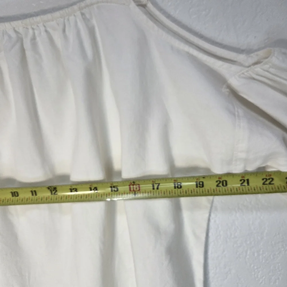 Madewell Top Blouse XS Women's Indigo Cold Shoulder 3/4 Sleeve White 100% Cotton - Picture 12 of 15